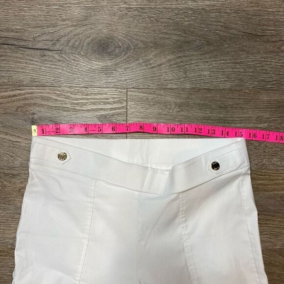 Anne Klein White Elastic Waist Seamed Pants Size 8 Stretch Gold Buttons - Picture 5 of 9